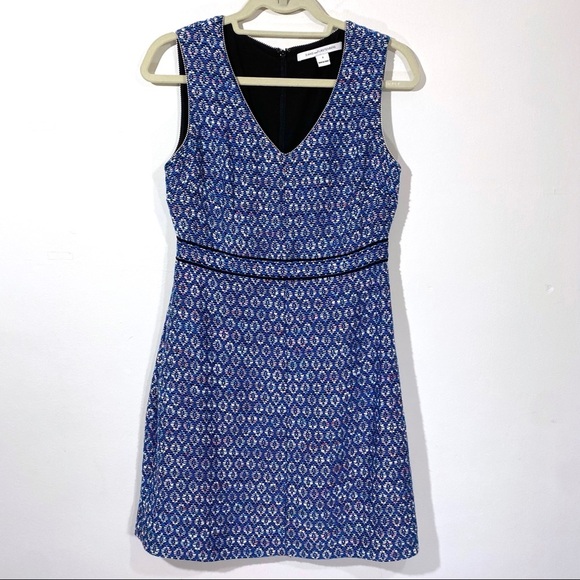 Diane Von Furstenberg Leelou Blue Tweed Metallic Sheath Dress 4 - Picture 2 of 7